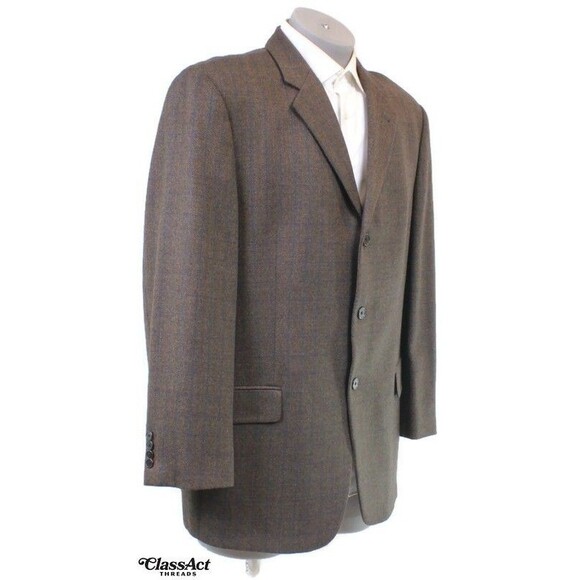 Joseph Abboud Sport Coat Blazer Suit Jacket Brown Checked Wool 3 Button 44R - Picture 1 of 9